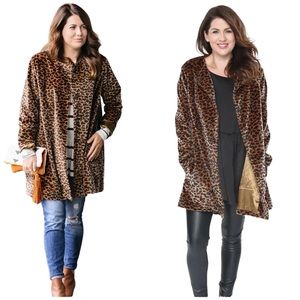 Jillian Harris for Privilege Leopard Animal Print Faux Fur Midi Length Coat